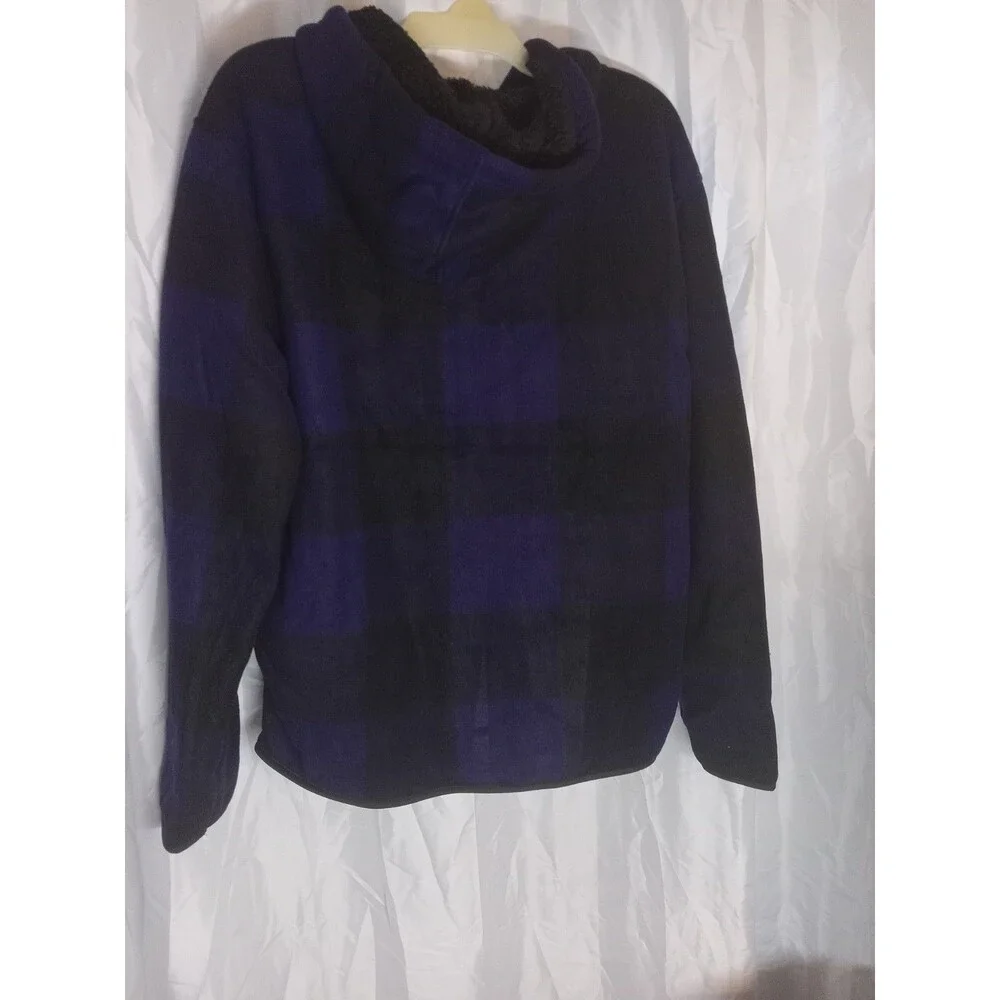 Large Men's Thicken Sherpa Lined Checkered Flannel Hoodie Shirt Jacket Purple &